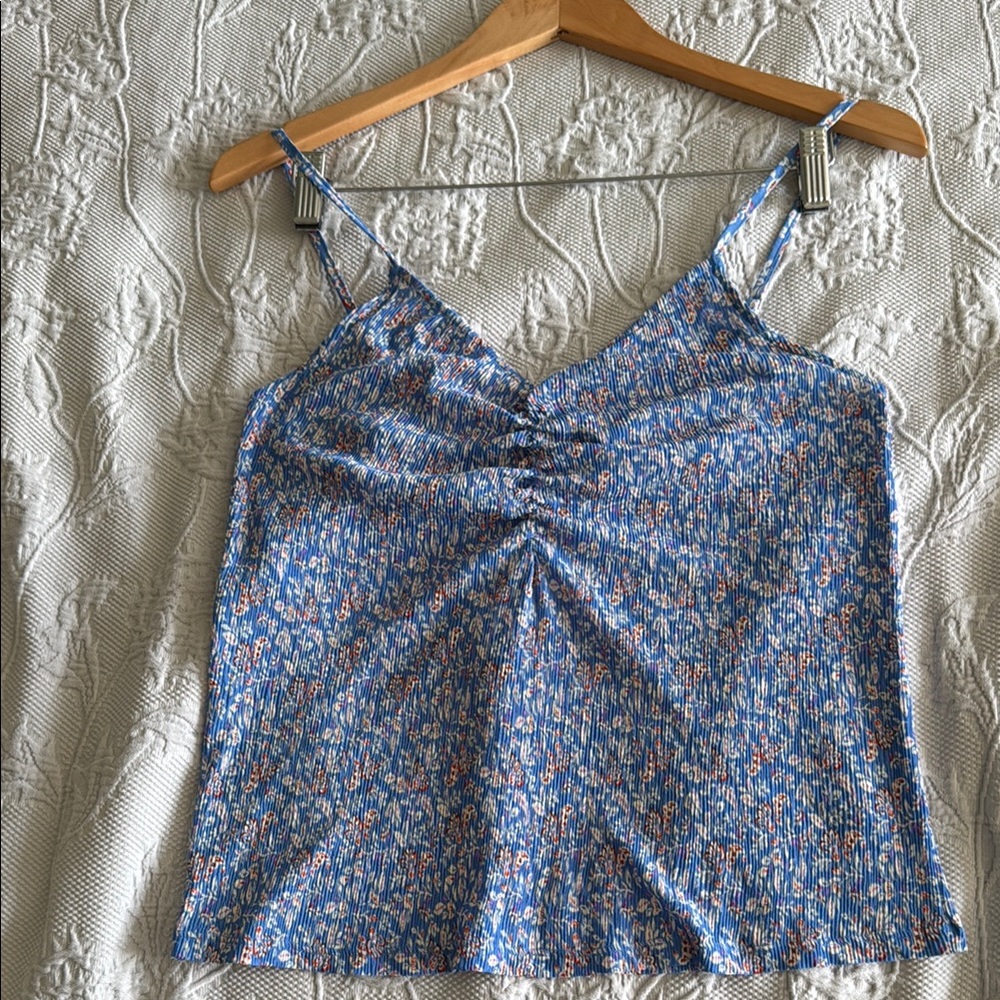 Mango Blue Ruched Camisole Top